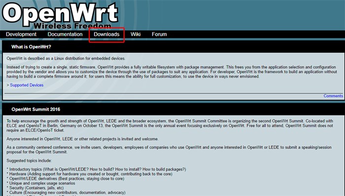 Скриншот сайта Openwrt.org