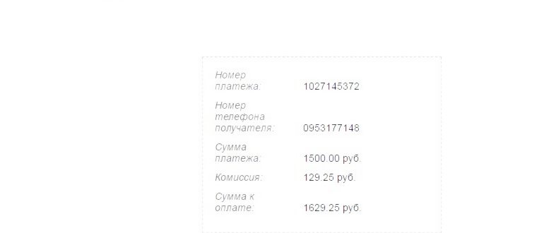 Счет на оплату перевода денег с Билайна на