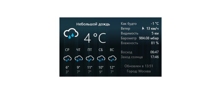 Настройки виджета погоды